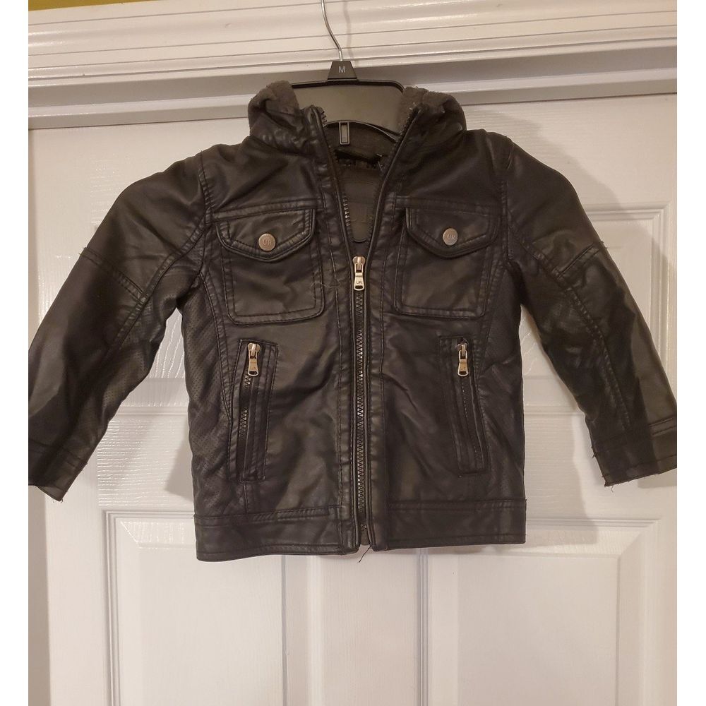 Urban Republic Boys Faux Leather Jacket with Hood 3t Black